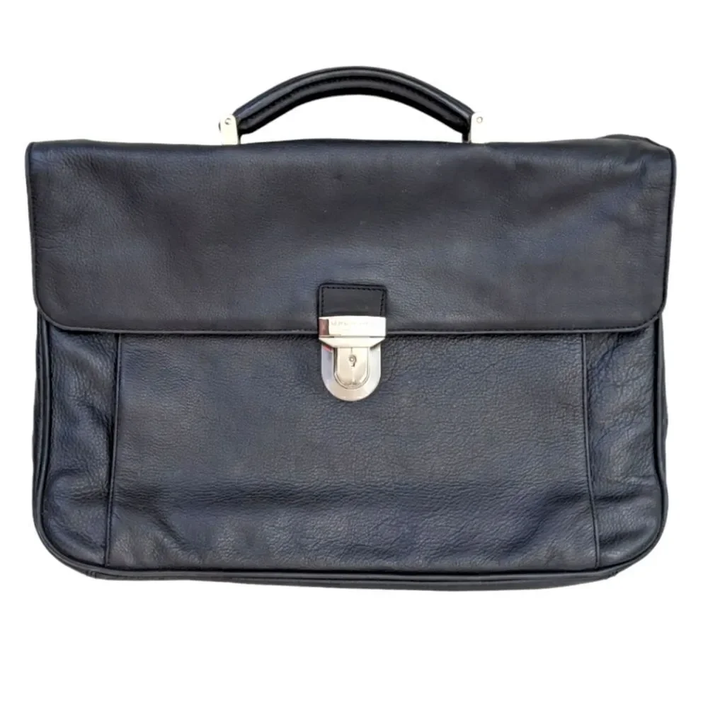 A.G. Spalding & Bros. New York Black Leather Messenger Briefcase Work & Office